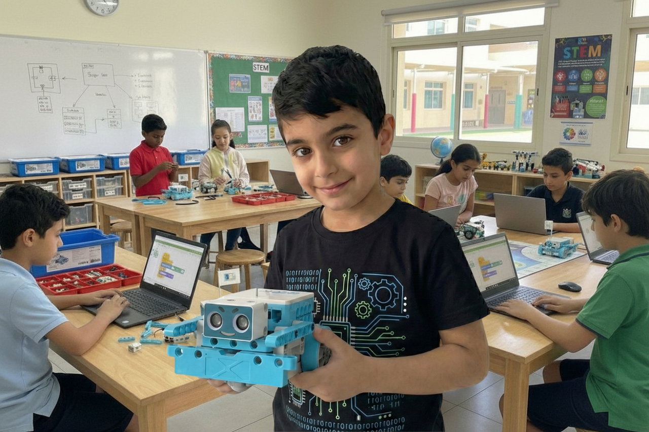 Child with Brainy Robot